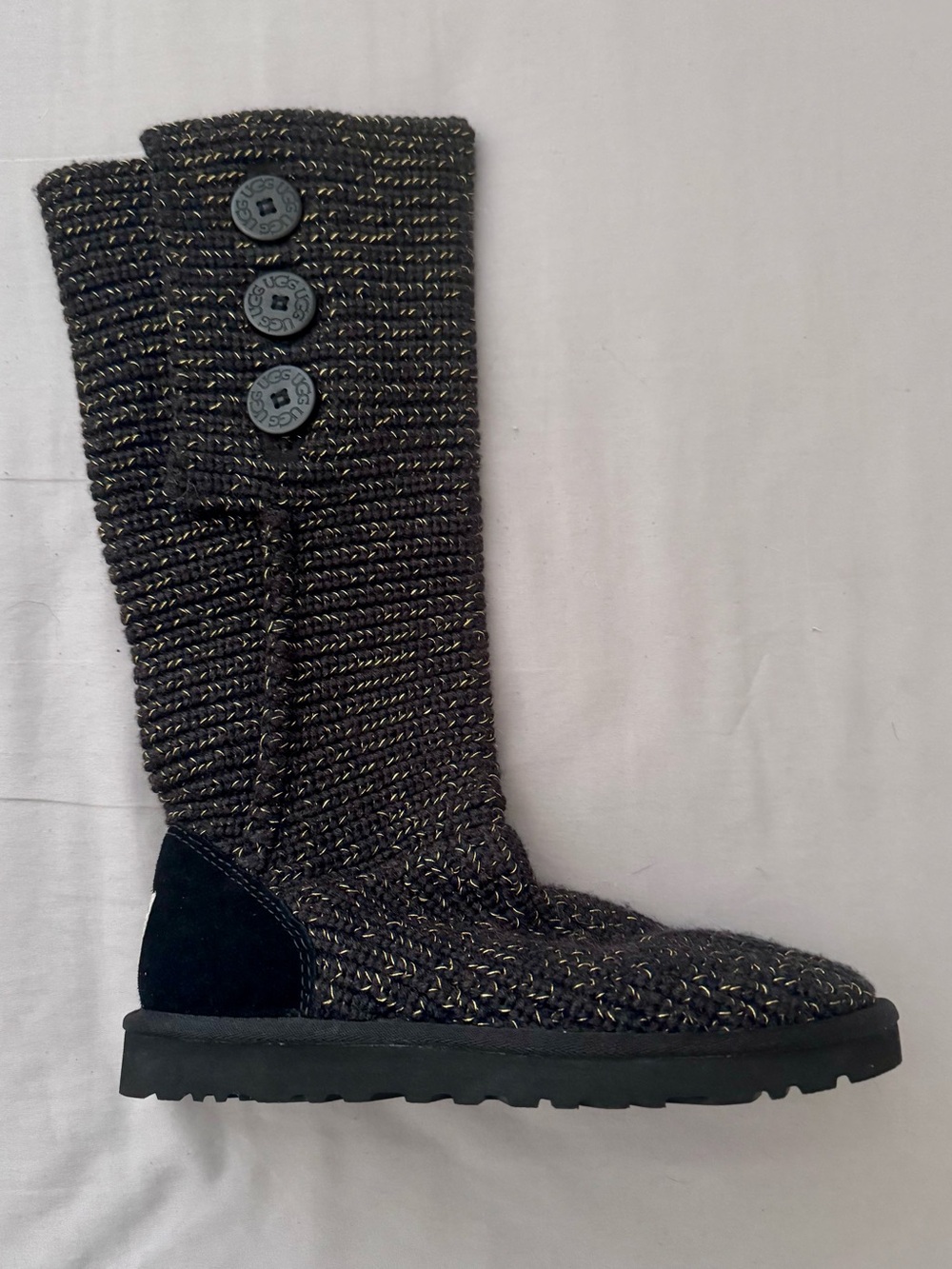 UGG classic Cardy Black Knit Button Boot